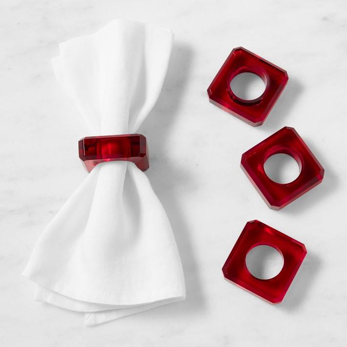Red Acrylic Napkin Rings Polished Finish Wedding Party Table Decoration Napkin Holders Square Hotel Plexiglass Napkin Buckles